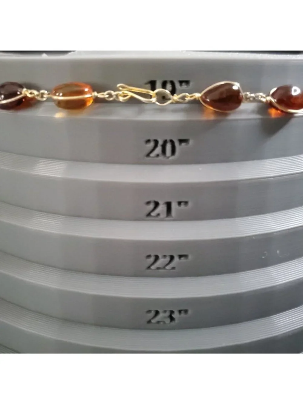Amber Necklace Gold Tone Wire Wrapped Station 20" - Picture 5 of 5